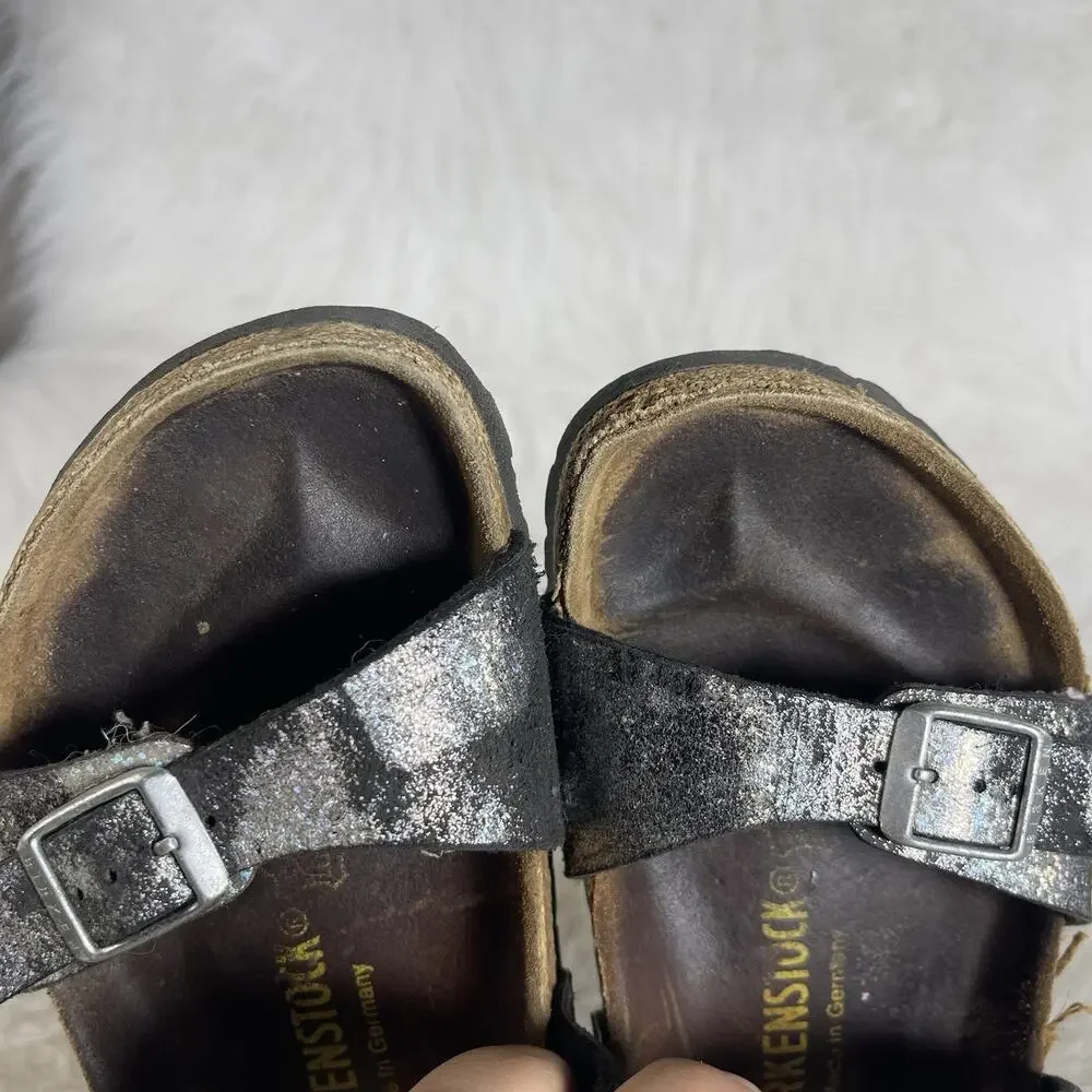 Birkenstock Arizona EU38 , US 7 Regular Black Silver Metallic Leather Sandals - Picture 11 of 12